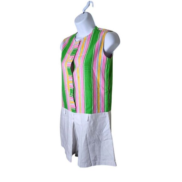 Vintage 60s Sleeveless Striped Shorts Romper Womens Size S Green Pink - Picture 3 of 4